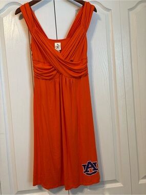 Auburn Sleeveless Orange V-Neck Gathered Waist Dress with Logo